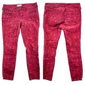 Free People Crinkle Textured Skinny Jeans Women Size 28‎ Burgundy Red Baddie